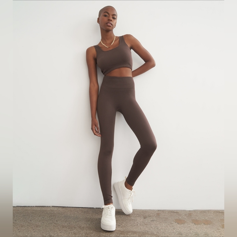 Brown Ribbed Leggings